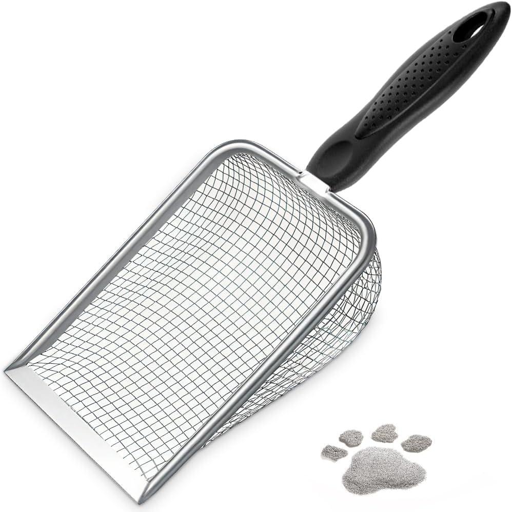 Cat Litter Scoop,Sturdy Litter Cleaner Corner Shovel,Stainless Steel Mesh Litter Shovel,Easy to Clean Reptile Terrarium Sand Waste,Beach Shovel(Black) (1 pcs)