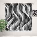 Black and White Modern Curtains for Living Room, Black and Grey Dark Gray Modern Abstract 42Wx63H Inch Rod Pocket Ombre Wavy Line Art for Mens 2 Panel Window Treatment Set for Bedroom Decor
