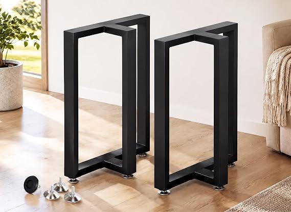 Metal Table Legs Heavy Duty T Shape Metal Desk Legs 28” Height 24” Wide Industrial Table Legs, Black Table Legs, Modern Table Legs Set of 2