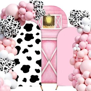 3 Pcs Pink Farm Arch Backdrop Cover 4ft 5ft 6ft Farm Barn Cow Print Arch Cover Farm Animals Double Sided Arch Background Stand Stretchy Fabric Cover Photo Background for Baby Shower Birthday Decor