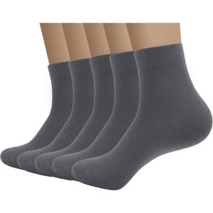 SERISIMPLE Viscose Bamboo Men's Breathable Quarter Thin Ankle High Socks - Comfort Cool Soft 5 Pairs (Large, Dark Grey)