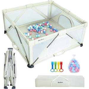 Tksd&m Baby Playpen Foldable, Large Play Yard, Playpen for Babies and Toddlers, Play Pens for Babies and Toddlers with Gate, Indoor & Outdoor Portable Play Pen, (47*63Inch, Beige)