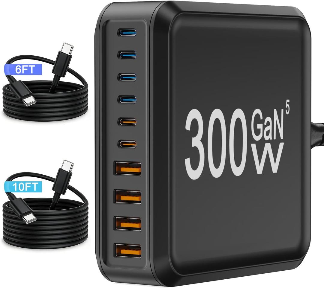 iPhone 17 Charger Fast Charging USB C Charger Block,10 Port USB C Charging Station with 6FT/10FT Cables, 45W Type C Charger for iPhone 17 16 15 Pro Max Plus, Galaxy S25 S24 S23, iPad Pro/Air, Tablet