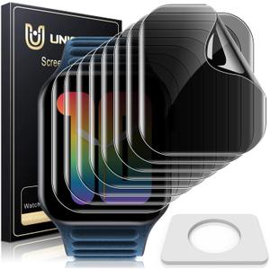 UniqueMe 8 Pack Privacy Screen Protector Compatible for Apple Watch Series 10 46mm - [Upgrade Flexible Film] [Bubble Free] Soft HD TPU Clear Anti-Scratch Film for iWatch 46mm (46MM, Black)