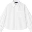 Women's Button Down Shirts Pleated Wide Sleeves Blouse Cuff Buttons Casual & Work Top (White), Small