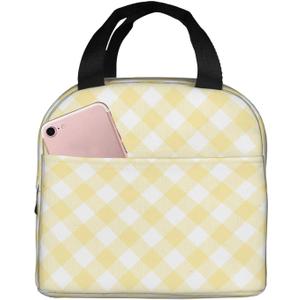 DADABULIU Lunch Bag Pastel Yellow Buffalo Plaid Insulated Lunch Box Cooler Tote for Adults Kid Girl Women Work Office School Picnic Beach Reusable Lunchbox Over 3 Years Old