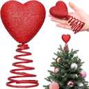 Mini Glitter Heart Shape Tree Topper Valentine Day Ornaments Heart Glitter Tree Hat Valentines Home Decorations (Red, OneSize)