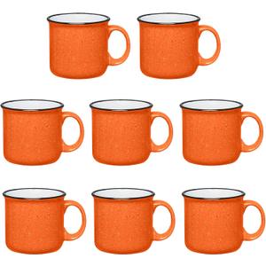 Set of 8 Ceramic Campfire Mugs – 15 Oz, Orange – Coffee & Tea Cups for Home, Work, Travel, Camping – Customizable, Great for DIY, Events, Companies