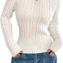 ZAFUL Womens Boat Neck Cable Knit Sweater, Long Sleeve Off Shoulder Ribbed Slim Fit Pullover Tops Cute Fall Outfits 2025 (Small, 1-white)