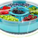 Divided Serving Tray with Lid and Handle,Large Snack Spinner,Snackle Box Container, Multi-purpose Food Platter for Charcuterie Veggie Fruit, Taco Tuesday Movie Night Travel Beach Picnic Essentials (12" W-1pcs-6 Compartments, Blue)