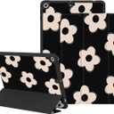 Lornpa Case for iPad 9th/ 8th/ 7th Generation 10.2 inch 2021/2020/ 2019, Protective Case with Pencil Holder, Auto Wake/Sleep Trifold Smart Stand Cover for iPad 9th/8th/7th gen, Black Flowers
