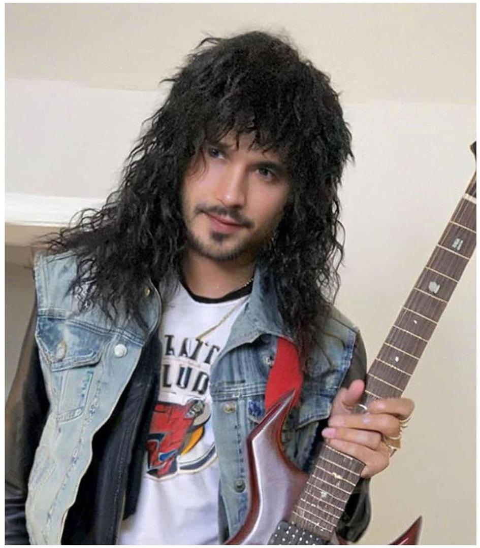 80s Heavy Metal Rock Wig - Unisex Long Curly Wig, Ideal for Halloween, Cosplay, Rock Costumes and Retro Parties (Black)