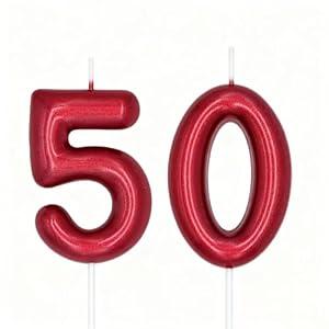 Red 50th Birthday Number Candles,Birthday Candles for Cake,Red Number for Cake Toppers,Decorations for Her Him Party Anniversary Wedding