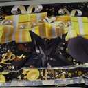 7x5ft Merry Christmas Backdrop Golden Christmas Balls Stars Snowflake Xmas Tree Xmas Gift Boxes Black Background Happy New Year Eve Party Decor Portrait Photo Studio Booth Props Wallpaper (B1-3678)