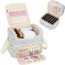 CUBETASTIC Nail Polish Organizer & Storage Bag for 48 Bottles & Full-Size Lamp, Double-Layer Travel Case Box for Nail Supplies, Manicure Kit & Pedicure Tools (Blue Floral, 48 Slots)