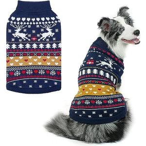 PUPTECK Christmas Dog Sweaters for Cold Weather, Soft Outfit Warm Winter Coat Knitted Dog Clothes for Small Medium Large Doggies Puppy Indoor Outdoor Walking, Colorful Design, Classic, L