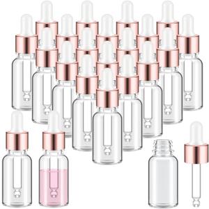 Didaey 100 Pcs Mini Glass Oil Dropper Bottle Bulk, Clear Essential Small Empty Bottles Sample Containers Perfume Liquid Vials with Cap for Traveling (15 ml,Rose Gold)