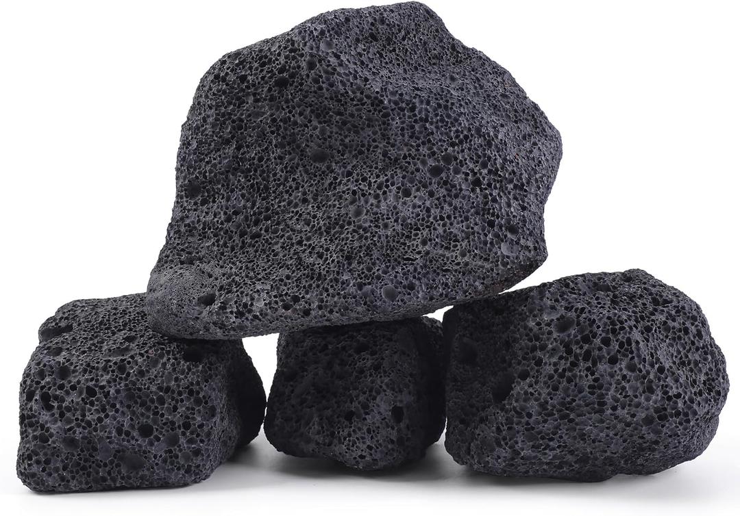 4 PCS 2-6'' Large Natural Black Lava Rock for Aquarium, Volcanic Rock for Fish Tank