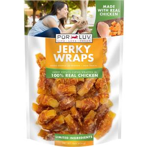 Pur Luv Chicken Wrapped Sweet Potato Dog Treats, Rawhide Free Jerky Wraps, Made with Real Chicken, 16 Oz, Healthy, Easily Digestible, Long Lasting, High Protein Treat, Satisfies Dog's Urge to Chew (EXP 08/28/28)