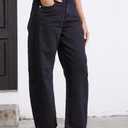 Mid Rise Barrel Jeans for Women Mid Waist Wide Leg Cropped Denim Pants Y2k Baggy Boyfriend Jeans with Pockets (Black)