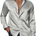 PJ PAUL JONES Men's Shiny Satin Dress Shirts Long Sleeve Button Down Silk Shirt with Bow Tie (Large)