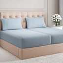 Split King Size 5 Piece Sheet Set - Comfy Breathable & Cooling Bed Sheets Set - Hotel Luxury Bedding for Women, Men, Kids, Teens, Boys & Girls - Deep Pockets & Wrinkle Free - Blue (Heathered Sheets)