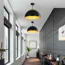 Black-Farmhouse Pendant-Light Hanging-Lamp Fixtures - 16 inch Kitchen Island Pendant Lights Industrial Dome Ceiling Lighting Dining Room Large Vintage Light for Indoor Black and Gold