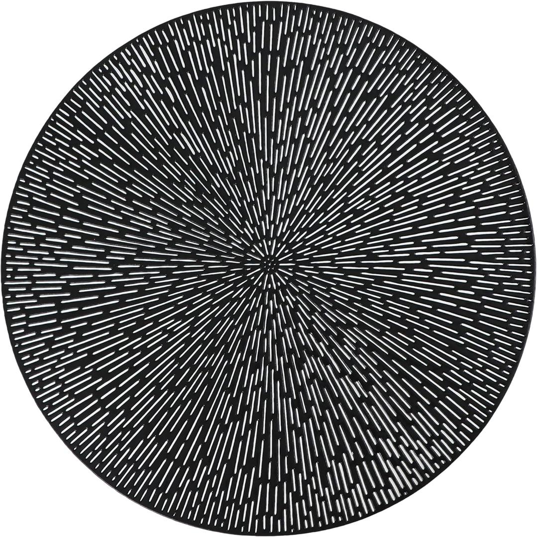 Snowkingdom Round Placemats Set of 18 Black Vinyl Washable Easy Clean 15 Inch Place Mats, Non-Slip Heat-Resistant Dining Mats with Hollow Design Round Table Mats for Party Wedding Halloween Daily Use (Black)