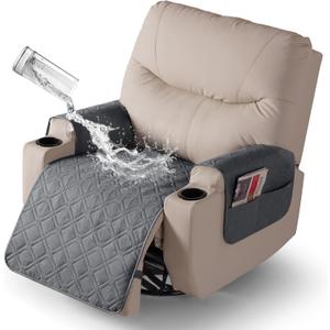 VANSOFY Recliner Chair Covers 100% Waterproof Seat Cover with Arm Reclining Cover Non-Slip Recliner Chair Covers Furniture Protector Washable Slipcover with Pocket for Pets, Dogs(Dark Gray, 25")