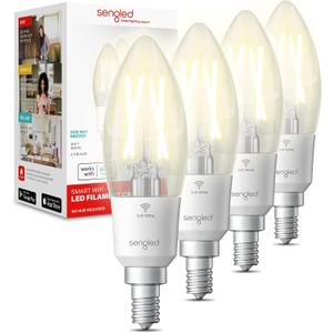 Sengled Smart Light Bulbs, Smart Candelabra LED Bulb, Dimmable Chandelier Light Bulbs, 5W (40W Equivalent) 450LM, Smart Bulbs That Work with Alexa Google, Only 2.4GHz WiFi, No Hub Required, 4 Pack