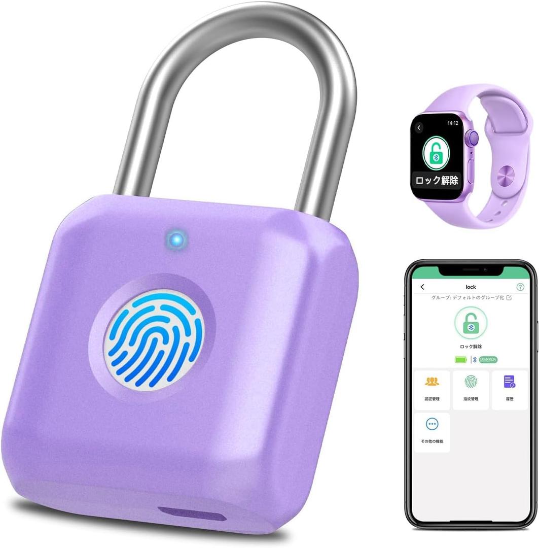 Fingerprint Padlock eLinkSmart Gym Locker Lock for Girls Women with Phone App iOS Watch Metal Keyless Combination Locks for School Sports Locker Toolbox Hasp Storage Purple