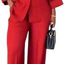 Casual Blazer Pants Suits for Women Dressy Oversized Long Sleeve Blazer and Wide Leg Pants 2 Piece Outfits, Medium