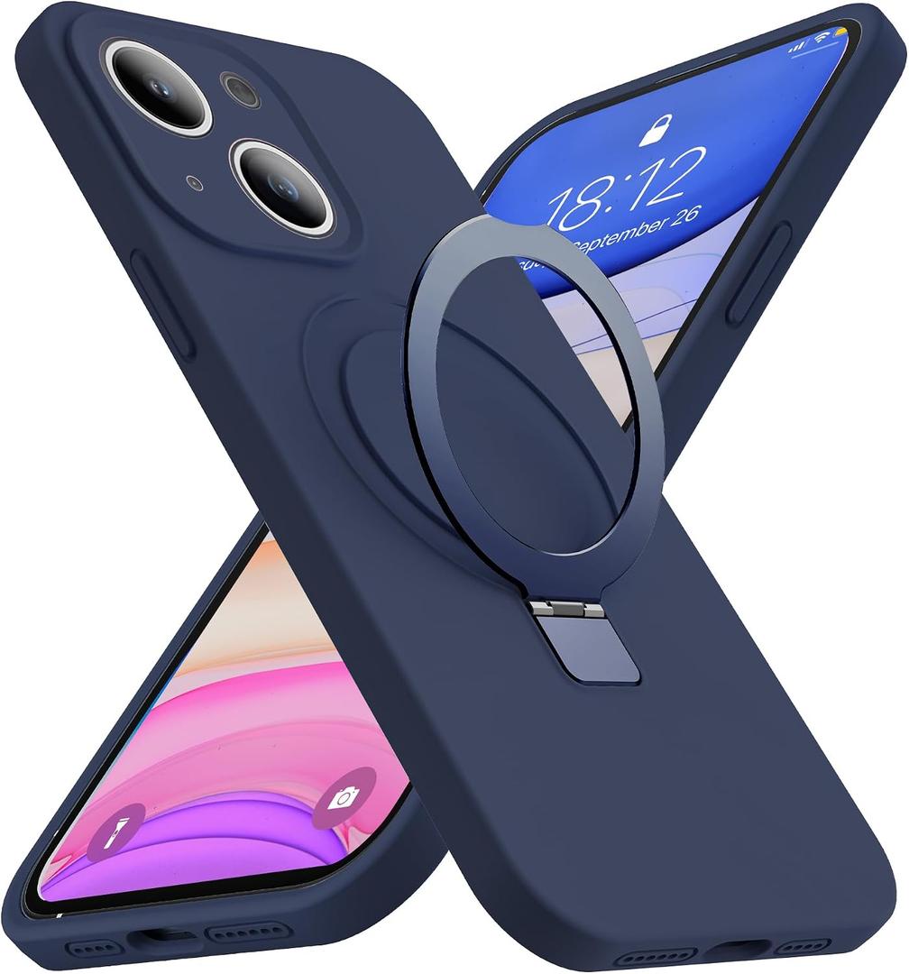 SKYLMW Compatible with iPhone 13 Case 6.1'' with Magnetic Invisible Stand Compatible with Mag-Safe Military Drop Tested Shockproof Silicone 13 Phone Case for Women Men, Dark Blue