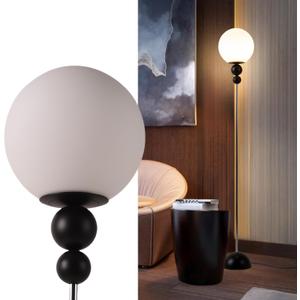 Modern Floor Lamps for Living Room, Globe Glass Shade Floor lamp for Bedroom, Standing lamp for Office, Corner(Black)