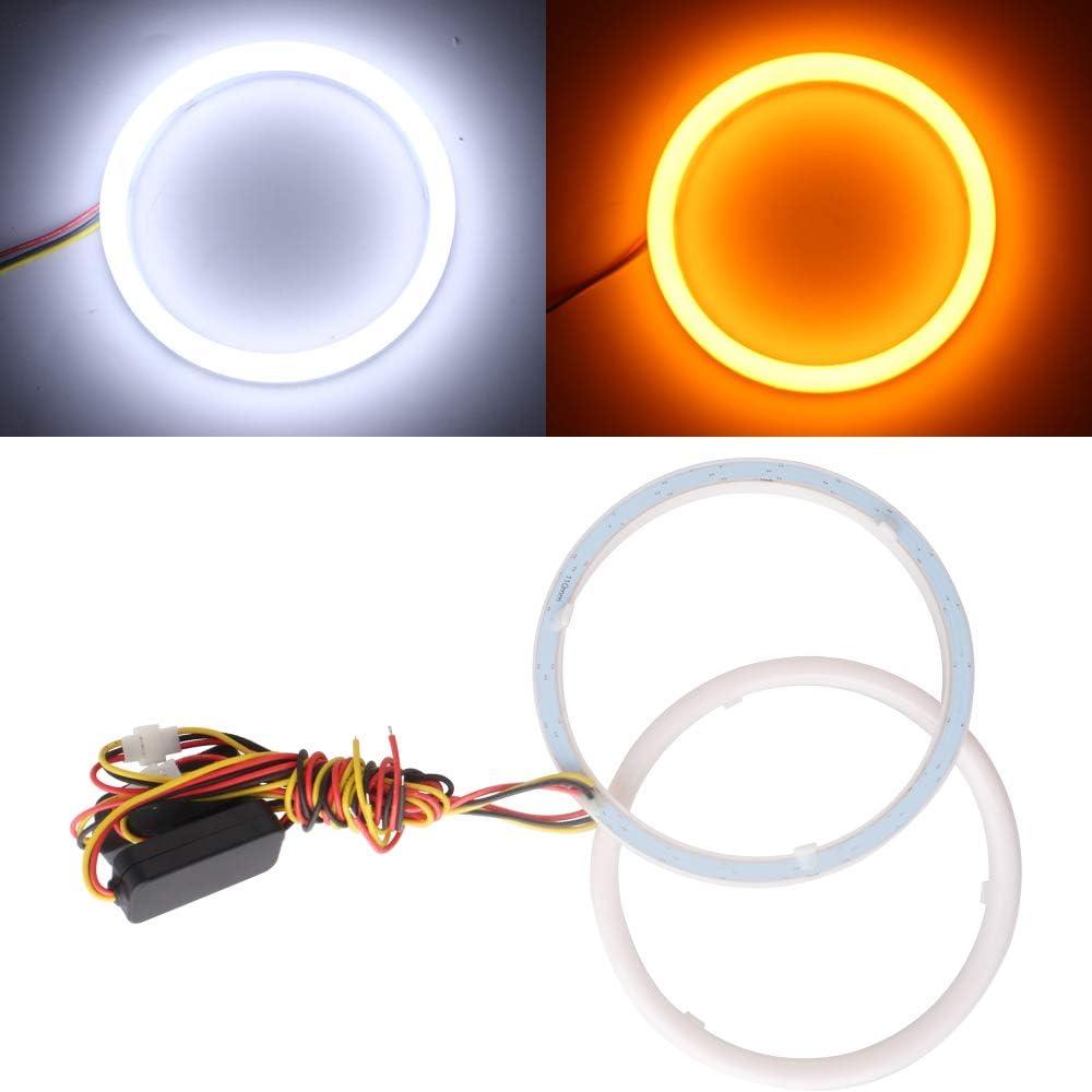 Qasim 1-Pair 110MM White+Amber Switchback 132SMD 4014 LED Halo Ring Angel Eye DRL Fog Light Turn Signal Lamp 12V