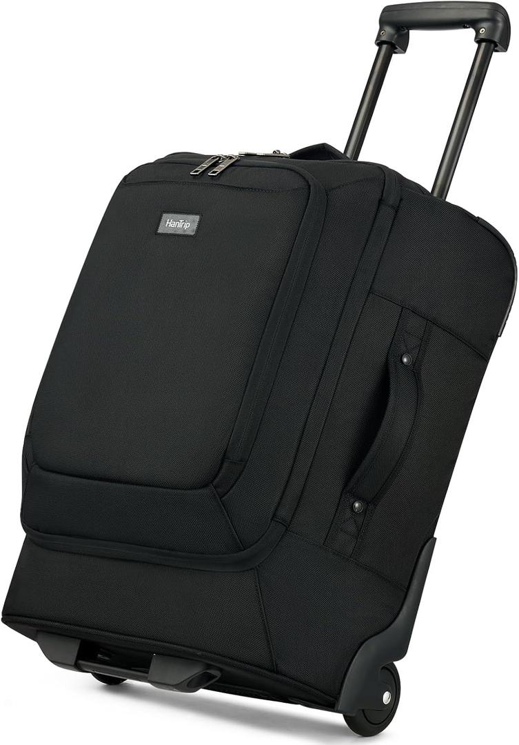 Small Rolling Carry On Luggage Suitcases Duffle Bag with Wheels and Handle, 2 Wheeled Soft Sided Heavy Duty Luggage for Travel Carry On Roller Weekender Bag with Wheels for Women Men (Black)