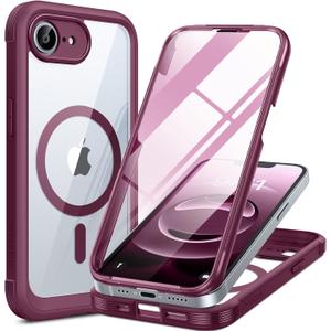 Miracase Magnetic for iPhone 16e Case Full-Body Phone with Built-in Glass Screen Protector, [Compatible with MagSafe] Military Drop Proof 16E Cover Bumper 6.1 inch, Plum
