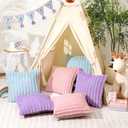 Mixweer 6 Pcs Easter Faux Fur Plush Throw Pillow Covers 18x18 Inch Pastel Fluffy Decorative Striped Pillow Covers with Velvet Back for Sleepover Slumber Party Tent, Sofa, Home Decor, Pink Purple Blue
