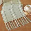Farmhouse Decor Boho Table Runner with Macrame, Elegant Sage Green Coffee Table Runners 48 Inches Long, Rustic Home Decor Boho Decorations for Dining Room Kitchen Baby Bridal Shower (13"48")