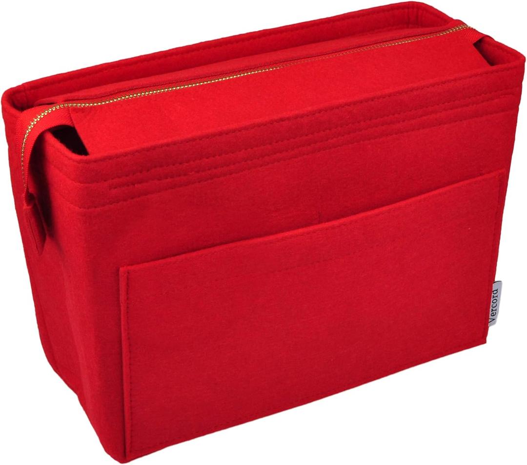 Vercord Felt Zipper Handbag Tote Purse Duffel Backpack Organizer Insert Red Medium