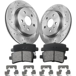 Rear Brake Pads And Rotors Kit Compatible With 2013-2015 Chevrolet Malibu, 2014-2020 Impala, 55179 D1430-8547 Automotive Replacement Brake Kits Drilled And Slotted Rotors 315mm(12.4in)