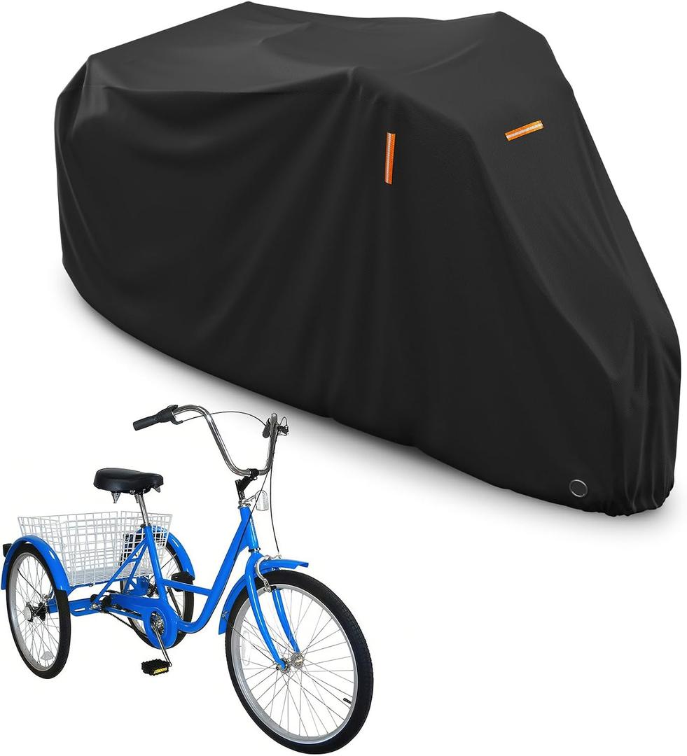 STARTWO Adult Tricycle Electric Trike Cover, Bike Storage Outdoor Waterproof, Windproof Bicycle Protective, Dustproof Bike Covers Black