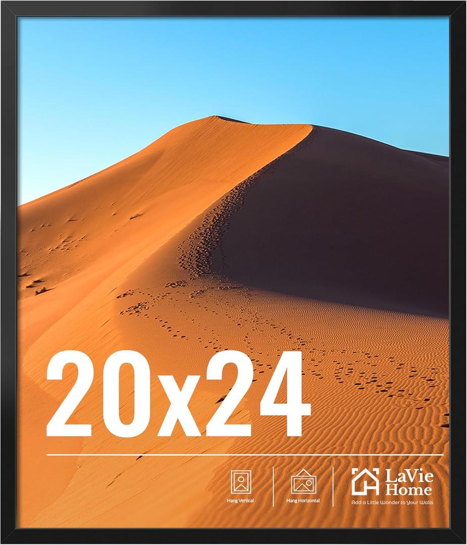 LaVie Home 20x24 Picture Frame for Wall Display, 20x24 Black Picture Frame with HD Plexiglas, 20 x 24 Poster Frame 1 Pack, Display Frame for Vertical or Horizontal, Classic Collection