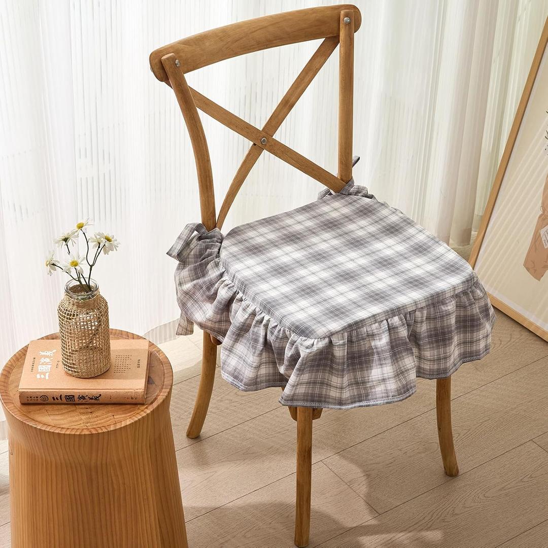 vctops Plaid Cotton Chair Cushion for Kitchen Dining Room Chairs Farmhouse Scottish Tartan Thin Seat Cushion Soft Foam Non Slip Chair Pad with Removable Cover (Grey,16"x16")