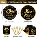 120Pcs 30th Birthday Party Supplies Plates Napkins Cups Forks Tableware Set Gold Black Happy 30th Birthday Themed Disposable Tableware Decoration Serves 24 Guests for Men Women 30 Years Old