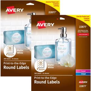 Avery 2 Inch Round Labels for Laser & Inkjet Printers, 300 Labels (22877) (2 Pack, 600 Labels Total)