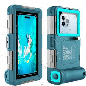 Underwater Snorkeling Diving Phone Case for iPhone 16/15/14/13/12/11Pro Max/XR/XS/X Samsung Galaxy S24/S23/S22/S21, Professional Scuba Dive Waterproof Case Underwater Photo & Video Housing (Teal-Blue)
