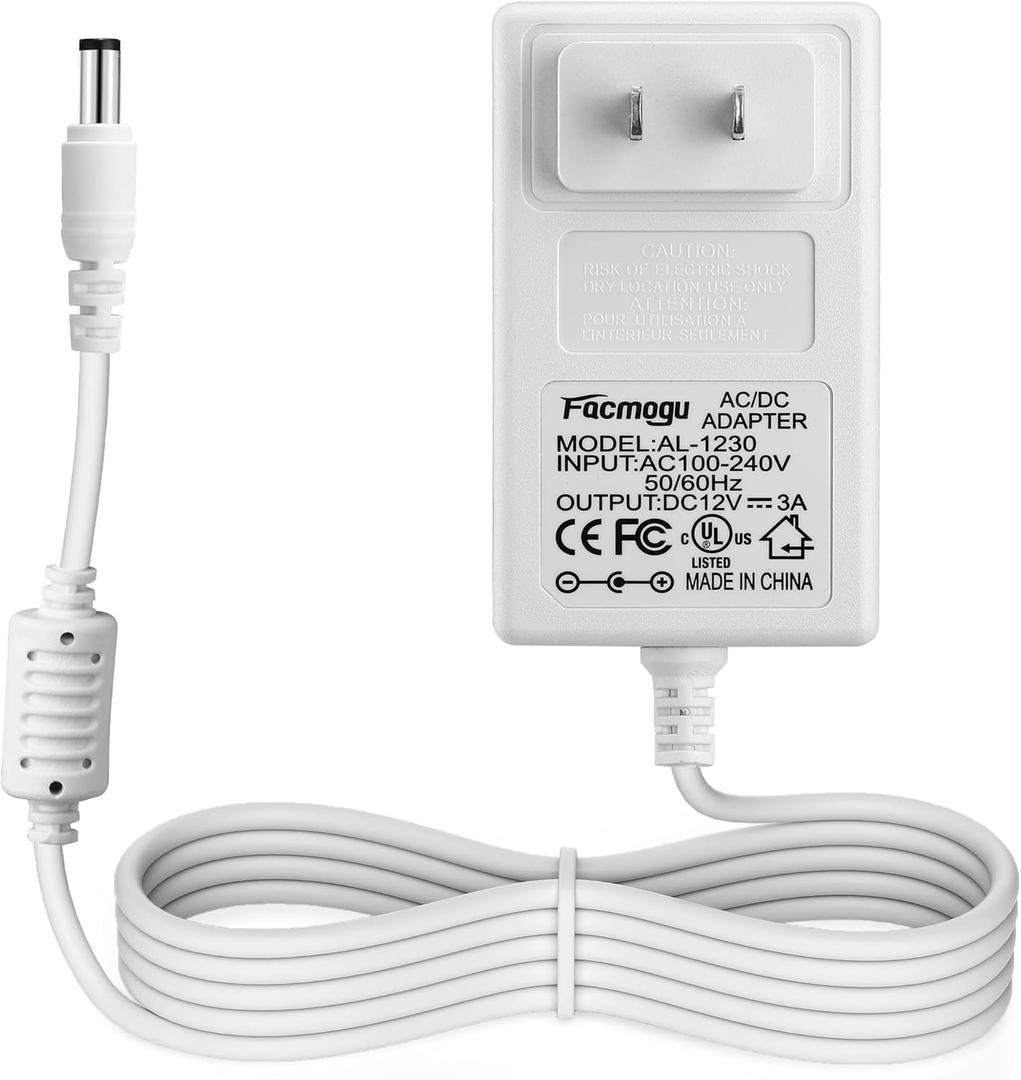 Facmogu 12V 3A Power Supply Adapter, AC 100-240V to DC 12 Volt Wall Plug Transformers, 36W Power Supply Adaptor with AC to DC Barrel Connector 5.5x2.5mm & 5.5x2.1mm, Power Cord Length 150cm/ 4.92 Feet
