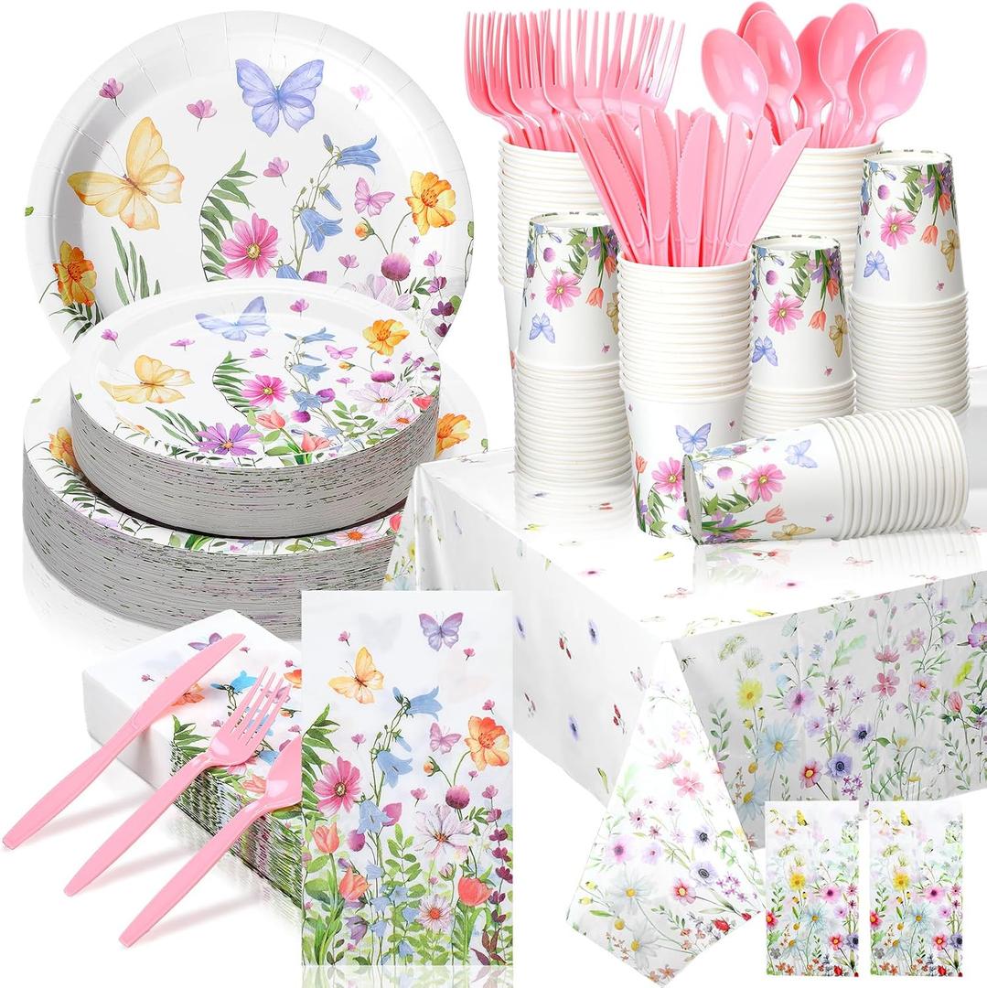 Havawish 402 Pcs Wildflower Birthday Party Decorations Baby Bloom Baby Shower Decorations Disposable Tableware Sets Supplies Serves 50 Guests Disposable Plates Napkins and Cups