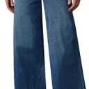 Allimy Womens High Waisted Capri Pants Wide Leg Pants Woman Cropped Jeans Baggy Barrel Jeans for Women Trendy Dark Blue Size 10